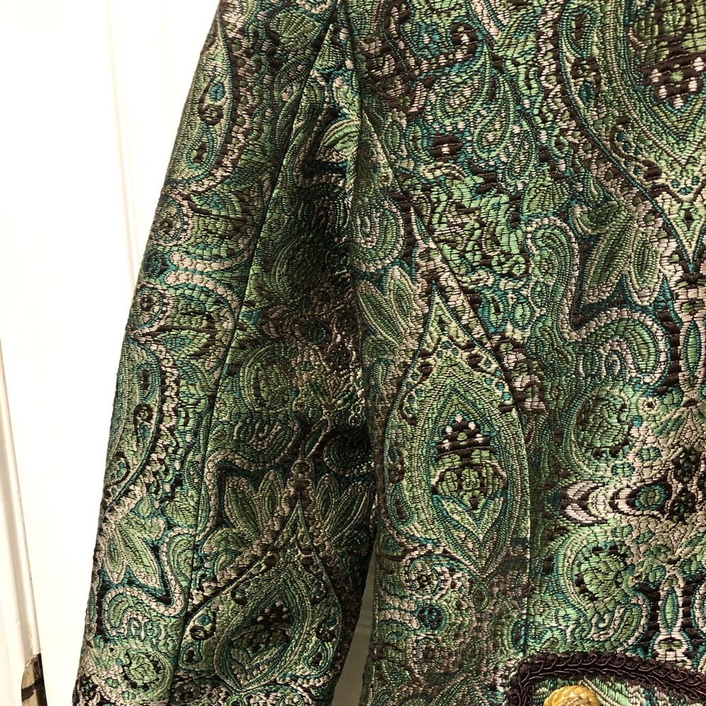 Central Park West Green Paisley Women's Jacket with Brown Trim - Picture 11 of 16